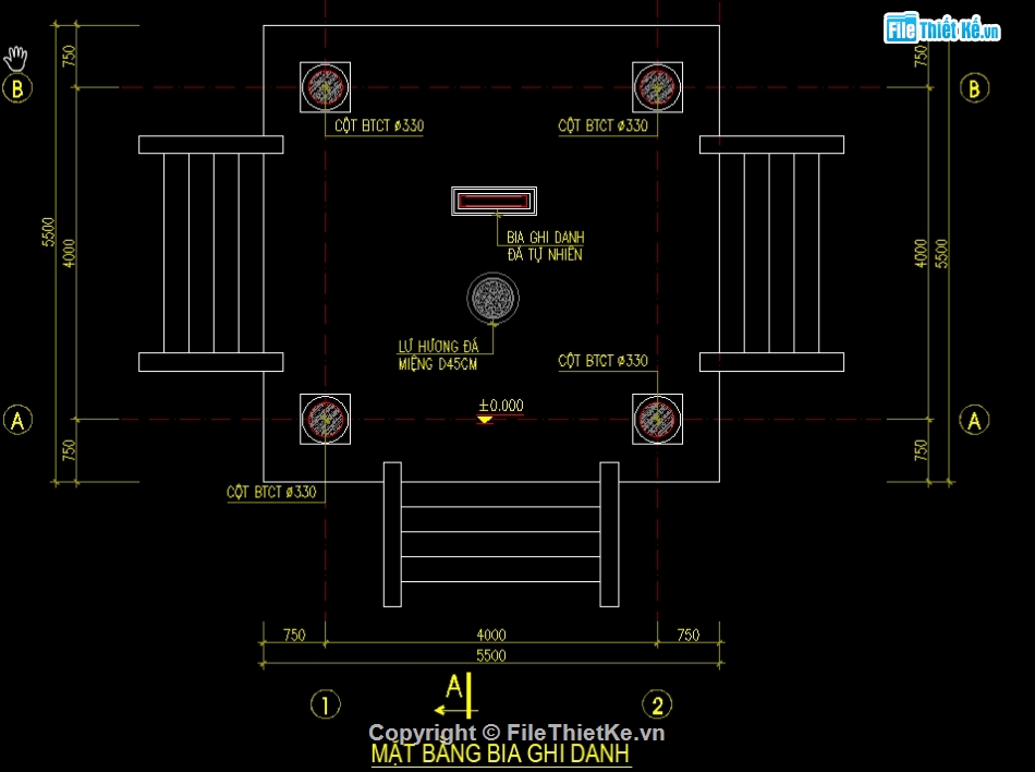 Nhà bia tưởng niệm,File CAD Kiến trúc,Nhà bia tưởng niệm 5.5x5.5m,File cad Nhà bia